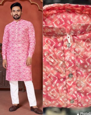 Traditional cotton sequence & digital print white kurta with pajama